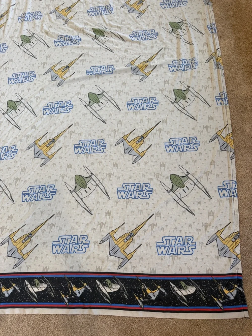 STAR WARS Phantom Menace Starfighter TWIN Flat Sheet ONLY 1999 Vintage